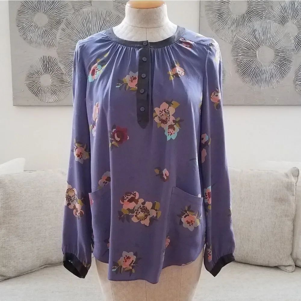 Rebecca Taylor Purple Floral Silk Blouse sz 10